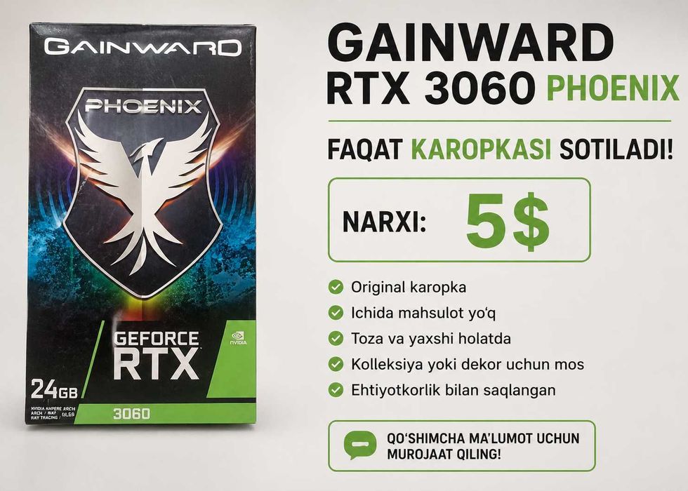 GAINWARD GeForce RTX 3060 PHOENIX – Original karobka sotiladi