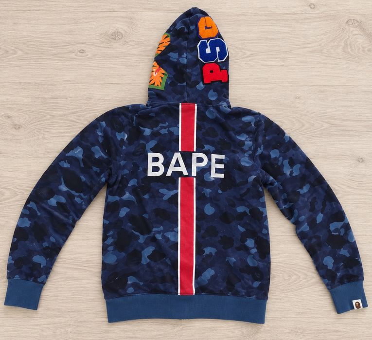 BAPE x PSG Shark Full Zip Hoodie Blue Camo – mărimea L