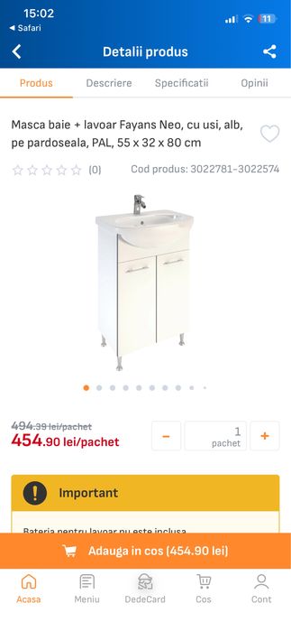 Masca chiuveta+lavoar Fayans+baterie Grohe
