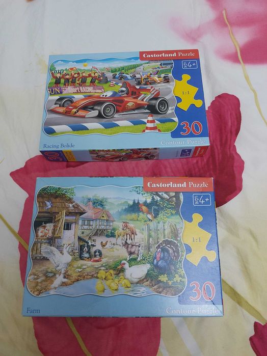 2 puzzle la 35 lei. Penteu copii 3 ani+ , Ferma si Masina sportiva.