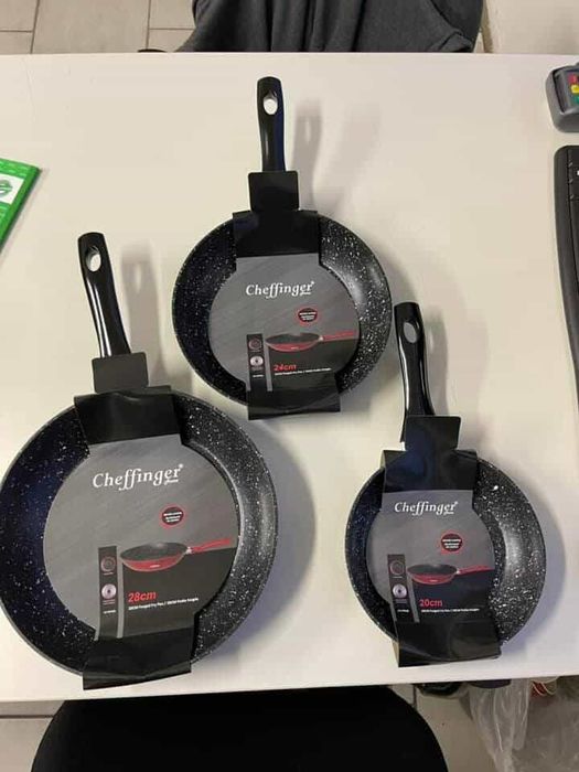 Комплект от 3 алуминиеви тигана с незалепващо мраморно покритие