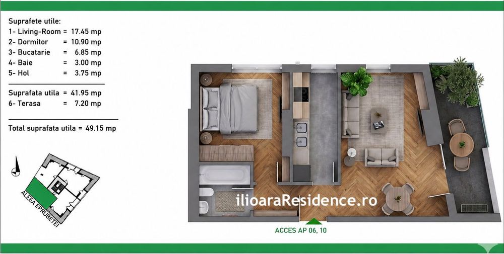 2 camere, 49 mp, 300 m metrou Nicolae Grigorescu (Ilioara), Park Lake — fotografia 1