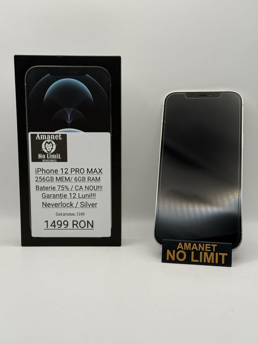 iPhone 12 Pro Max Silver 256GB impecabil Nota 10/10 , AMANET NO LIMIT.