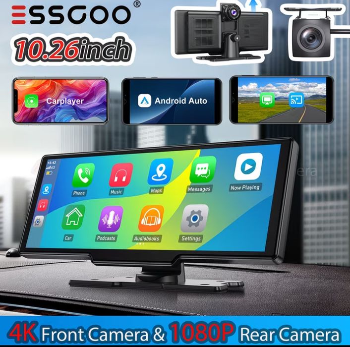 Мултимедия Essgoo 10.26 инча с carplay и androidauto + dashcam+ камера за заден ход