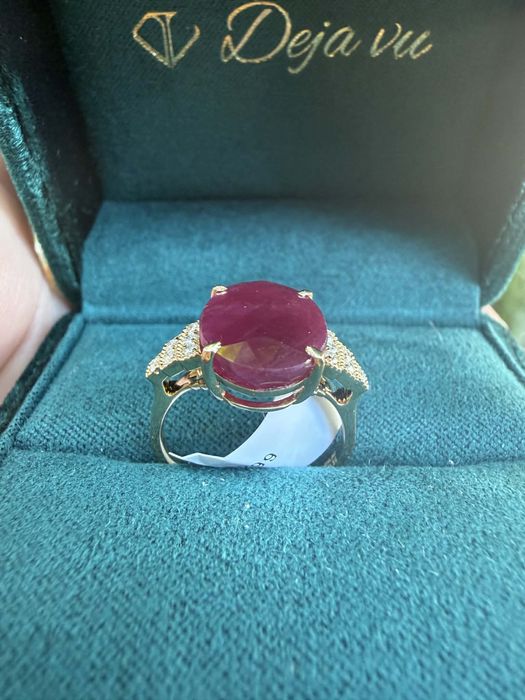 Inel aur galben 14k cu Rubin natural netratat 7,06 ct si diamante naturale certificat