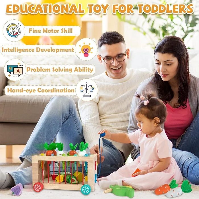 Дървена играчка куфар Монтесори 6в1 за двигателни и сензорни умения