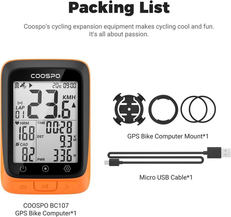 Велокомпютър CooSpo BC107 GPS ANT+ Bluetooth