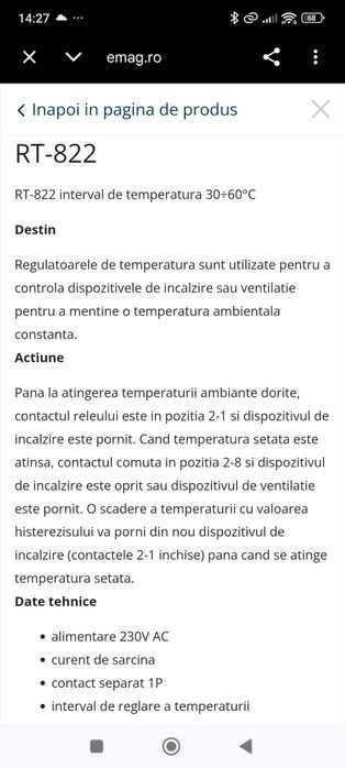 Regulator de temperatură RT820