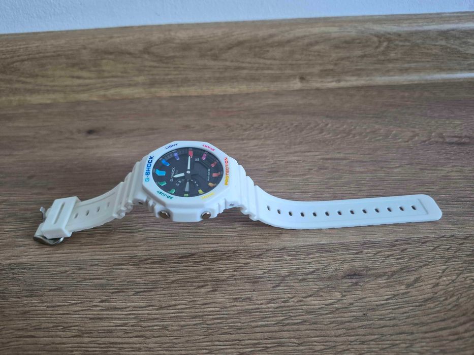 Casio G-Shock GA-2100 Custom White & Rainbow Markers