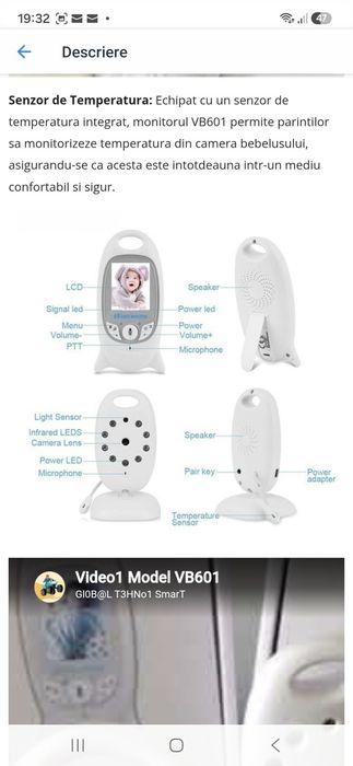 Camera video Wireless, Monitor video digital pentru bebelusi, cu ecran digital, Vedere nocturna in camera, Audio bidirectional, 8 Cantece de leagan