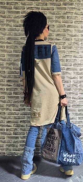 Страхотна туника дънкова  в бежаво!