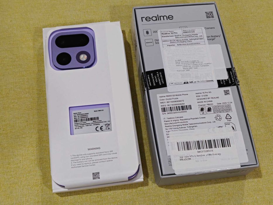 Smartphone Realme 16 Pro 5G 8GB 512GB AMOLED Orchid Purple RMX5120 NOU, doar desigilat