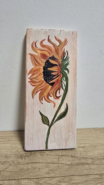 Floarea Soarelui - Pictură pe Lemn - Decor Rustic/Boho Unicat