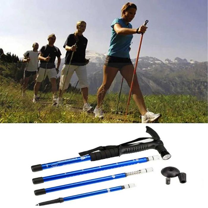 Сгъваем телескопичен бастун с фенерче туристическа щека