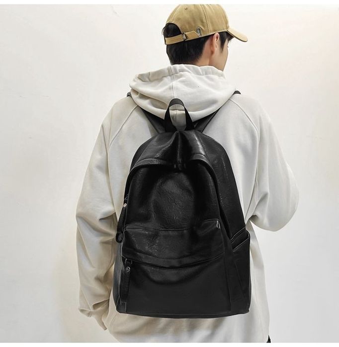 Кожанный рюкзак мужской женский ПУ портфель унисекс вместительный