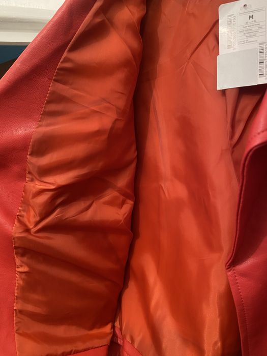 Geaca de piele ecologica DeFacto, rosie, biker, M, noua cu etichete