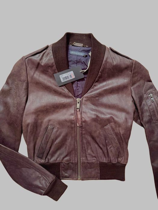 MUUBAA Cropped Ново Дамско Кожено яке Кафяво UK 12 Medium