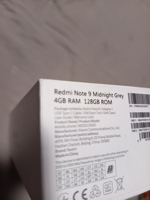 Redmi note 9 , 4 Ram,128 GB