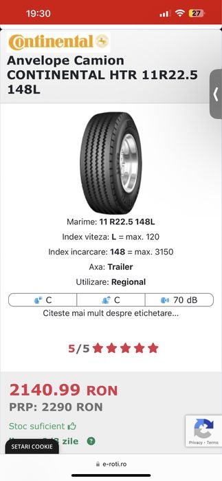 Cauciucuri Continental Camion HTR 11R22.5 148L