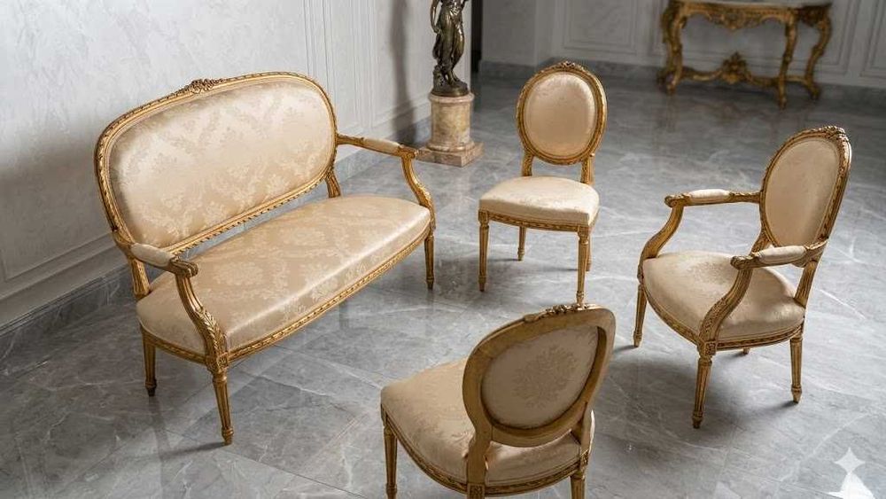 Set Superb Mobilier Stil Ludovic al XVI-lea – Canapea și 3 Fotolii (Antichități)