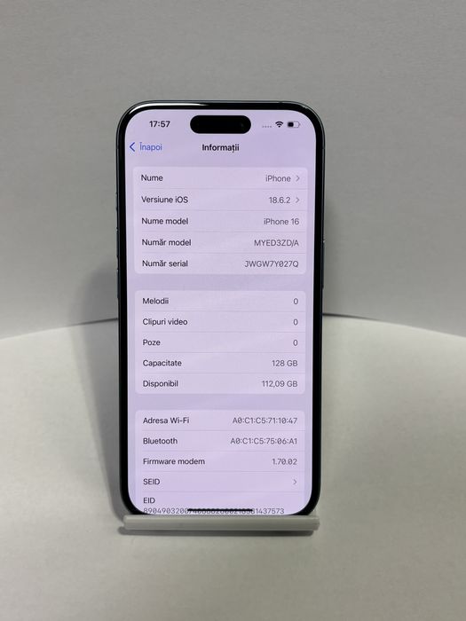 MDM vinde: Iphone 16, 128GB, Teal.
