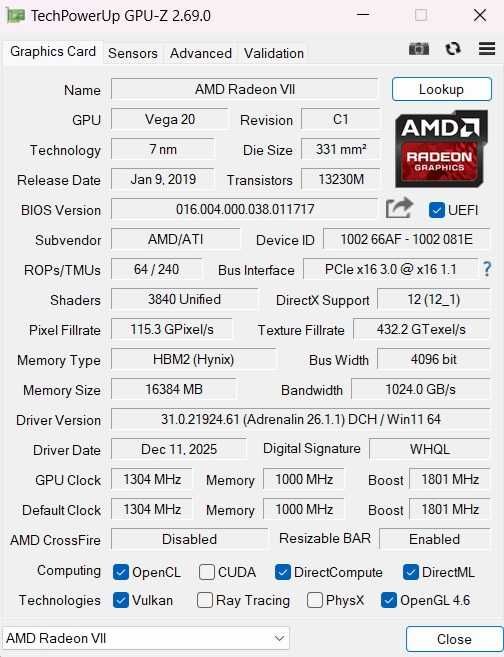 Placa Video AMD 16GB 4096bit Radeon VII Gaming Editare
