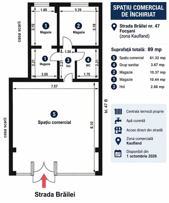 Spatiu comercial de inchiriat 89 mp – Zona Kaufland – Str. Brailei, Focsani