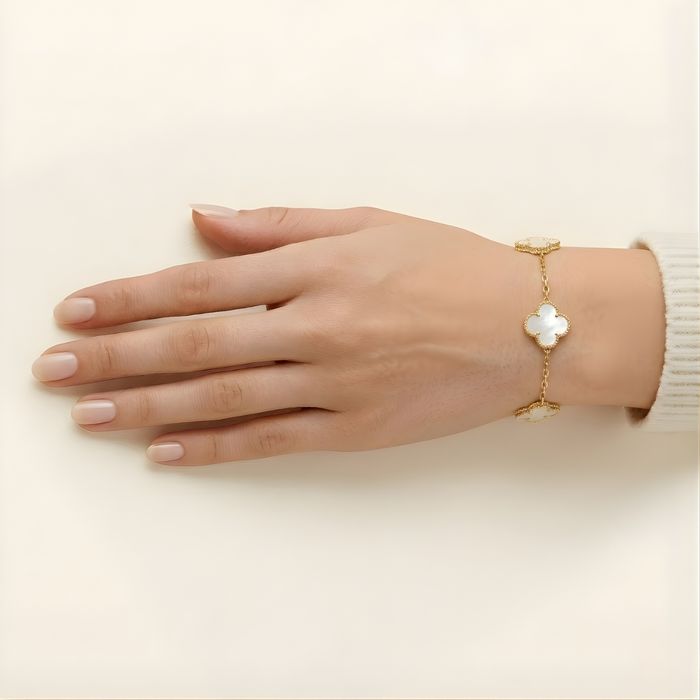 Златен комплект Van Cleef бял седеф