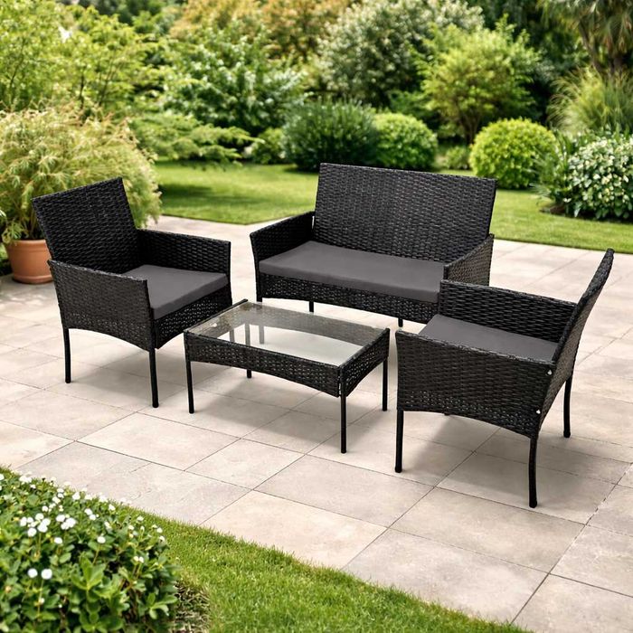 Елегантен ратанов комплект за градина с маса и възглавници - комфорт и стил