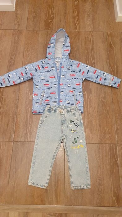 Geaca parca baieti CADOU pantaloni NOI din denim, marime 98-104