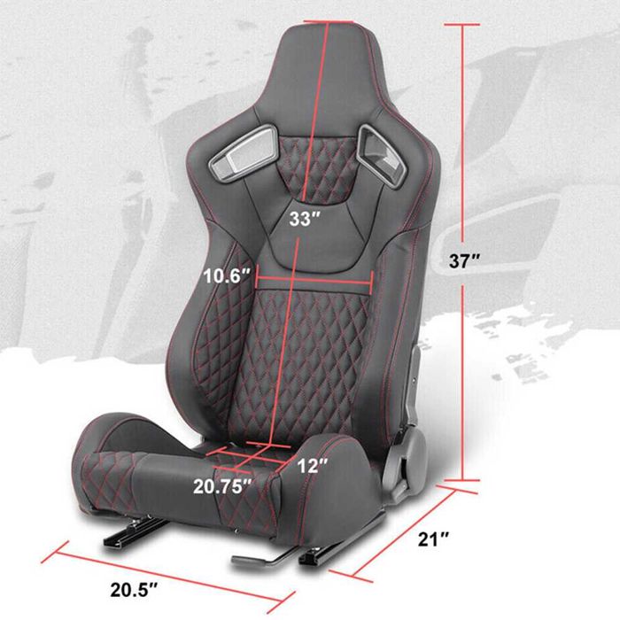 Спортни седалки за автомобил, кожа, черни/с червен шев