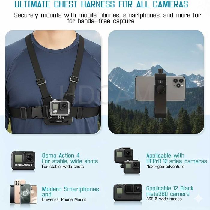 Нагръдник за GoPro, DJI, Insta360 и телефони - GARV Dual Pro 360