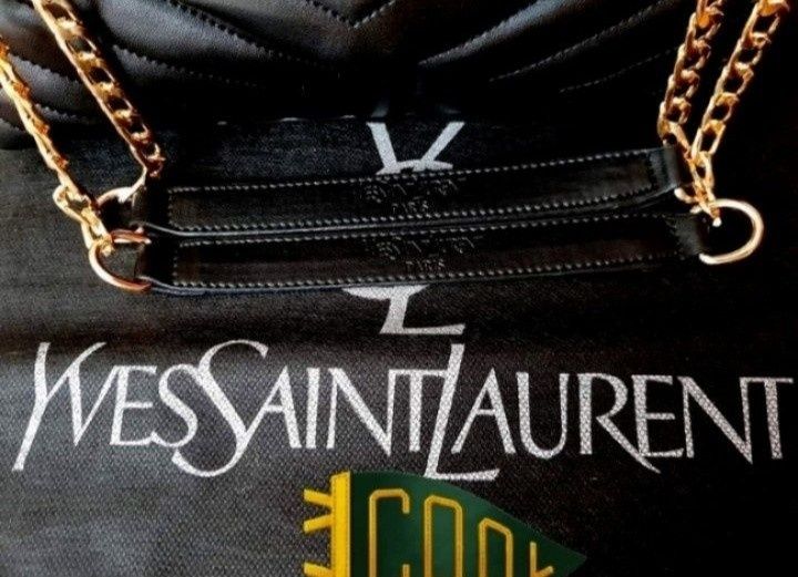 Geanta mini,logo metalic auriu, saculet, etichetă