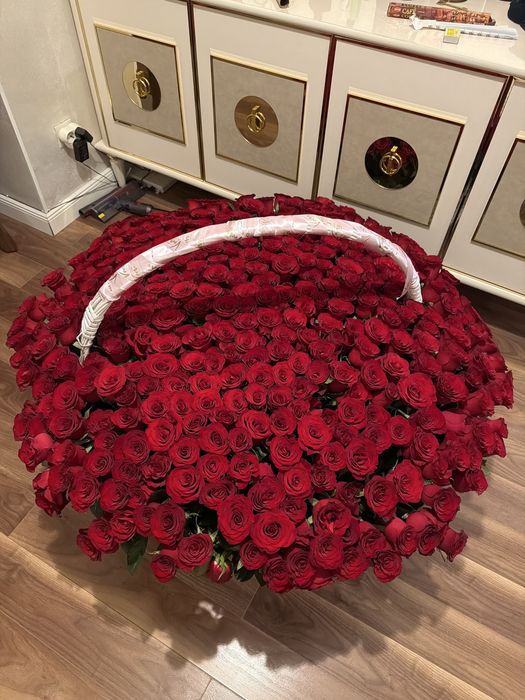 Красные розы корзина 501