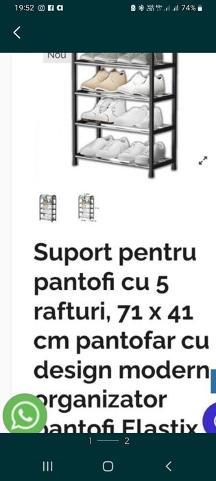 Raft pantofi cu 5 polite, 71x 41  cm, pentru 4 perechi/ poliță