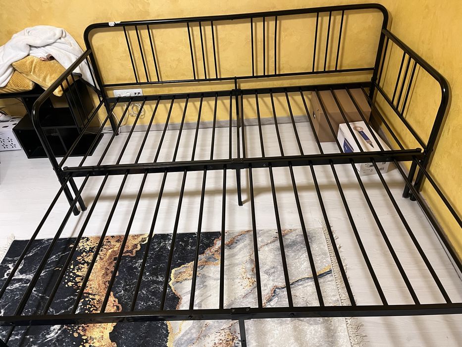 Cadru de pat canapea extensibila , negru cu 2 saltele