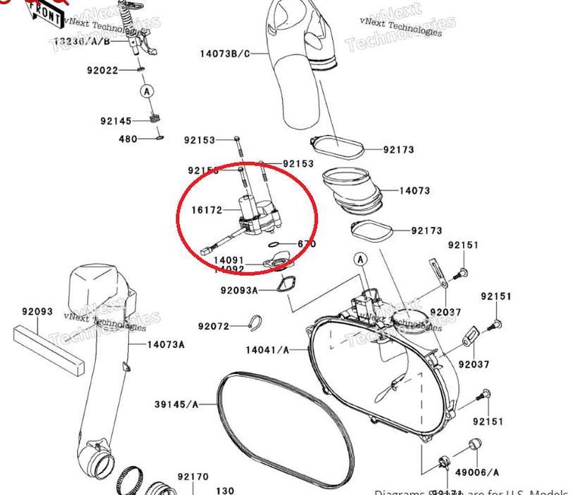 Актуатор за капак ремък 2005-23 Kawasaki Brute Force 650 750 KVF750