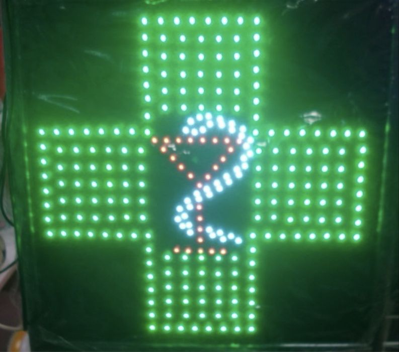 Reclama luminoasa Farmacie cu leduri verzi model cruce 50x50 cm