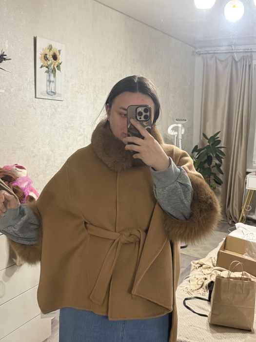 Пончо натуральная шерсть и натуральный мех