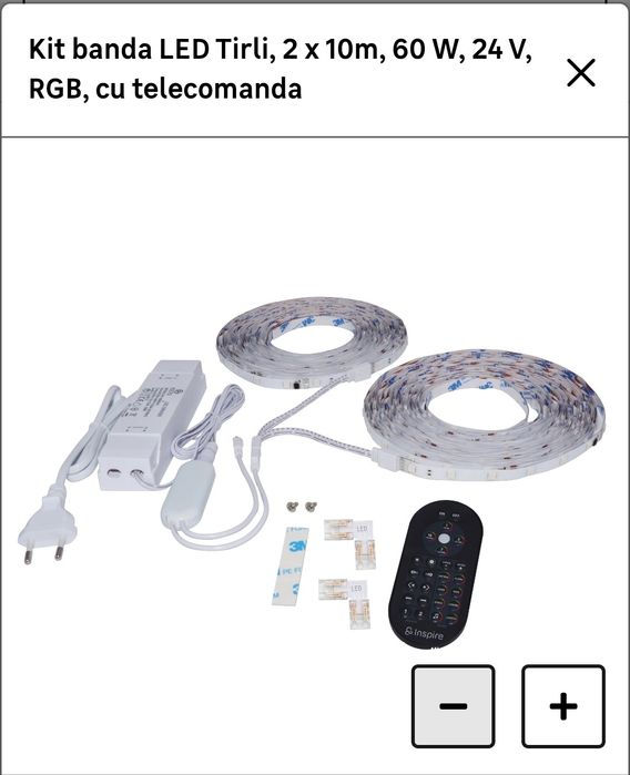 Kit banda LED Tirli, 2 x 10m, 60 W, 24 V, RGB, cu telecomanda