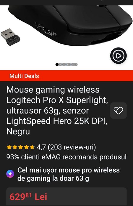 Maus logitech cu cablu de încărcare
