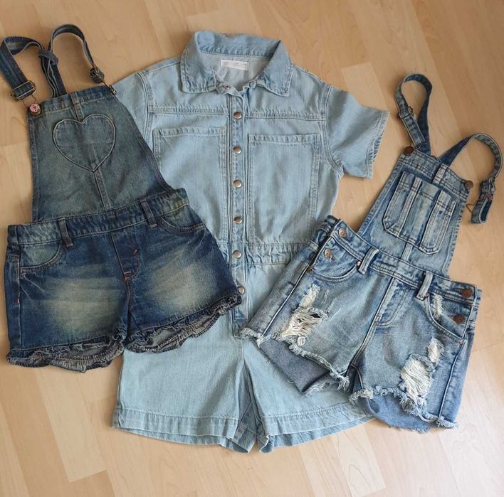 Jeans pantaloni scurti salopetă fete 10-12 ani