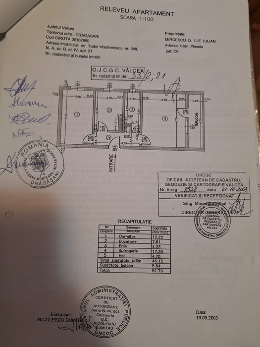 Vând apartament cu 2 camere, decomandat, ultracentral,  mobilat