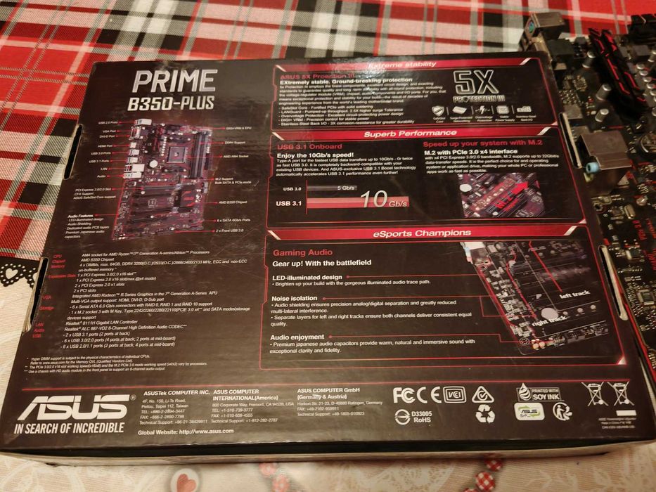Asus Prime B350-Plus – AM4 дънна платка, отлично състояние
