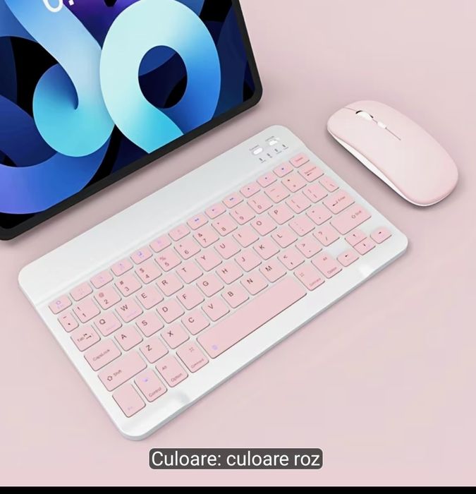 Combo tastatură + mouse wireless ultra-subțire, compatibil cu iPad, Android și alte modele, baterie reîncărcabilă