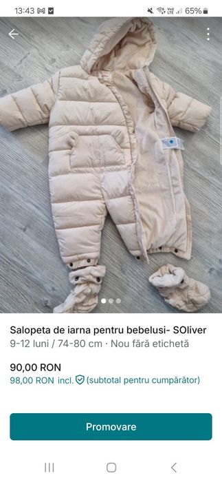 Salopeta de iarna pentru bebelusi