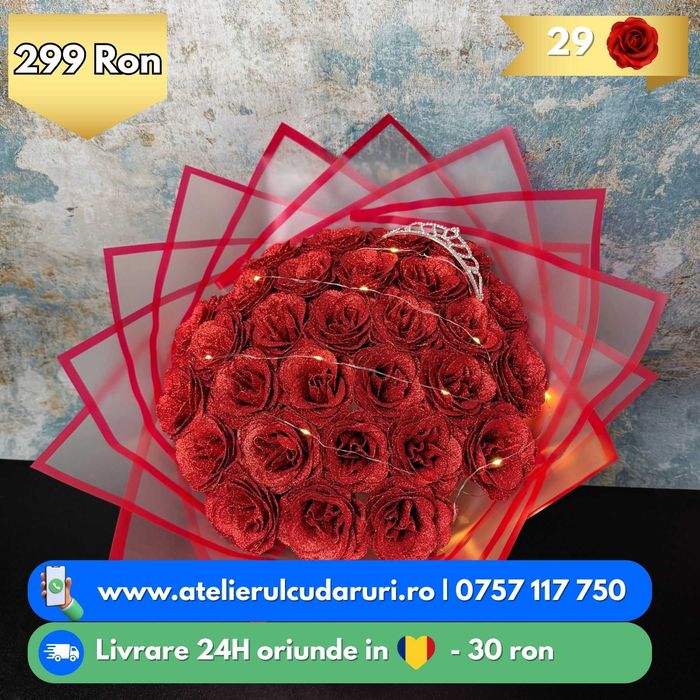 Buchete trandafiri din sapun personalizate + cu sclipici