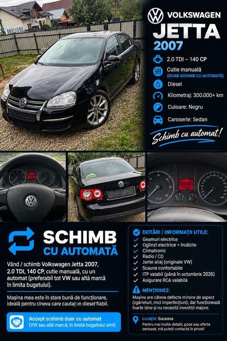 himb VW Jetta 2007 cu automată  2.0 TDI • 140 CP • Diesel • 300.000+ km