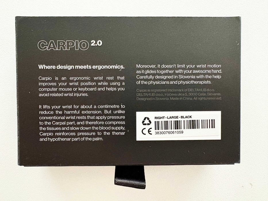 Suport ergonomic de încheietură mâna dreaptă mouse, Deltahub, L, Negru