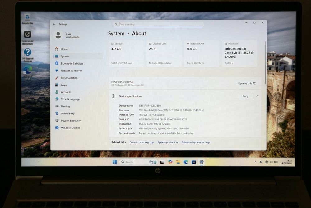 Laptop HP ProBook Intel i5 11th G7, 16GB RAM, 512GB SSD, Nvidia MX450